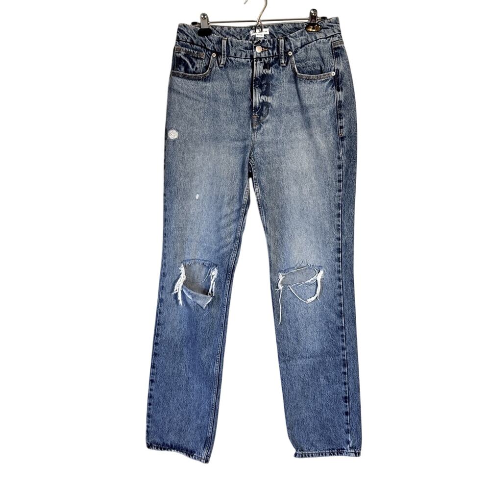 Good American Blue Distressed Straight Leg Jeans Womens 30 High Rise Casual Fall